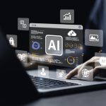 laptop displaying hologorams of ai models for development